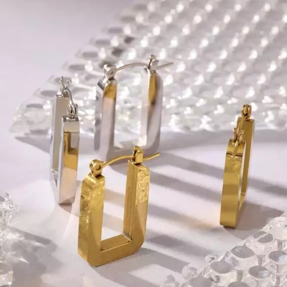 💛Gold plated hoop square earrings - Picture 5 of 5